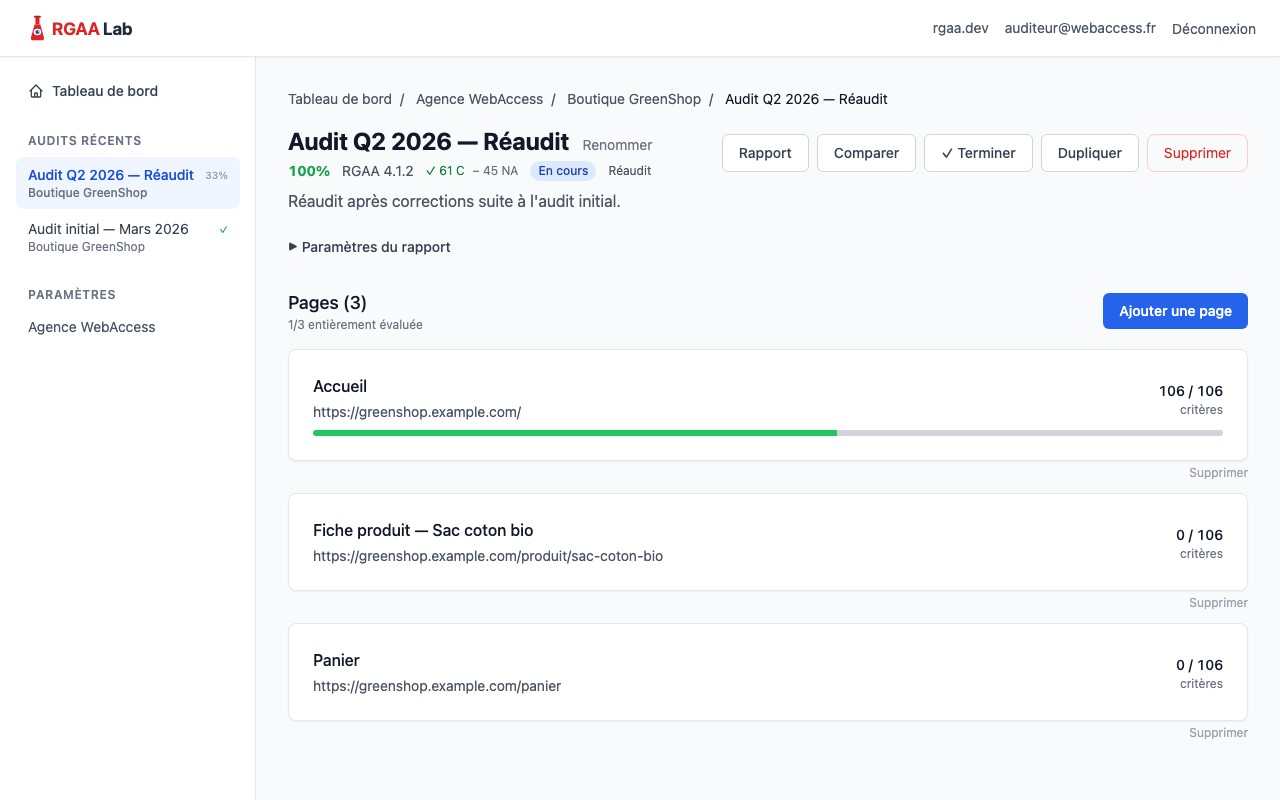 Détail d'un audit en cours marqué comme réaudit.